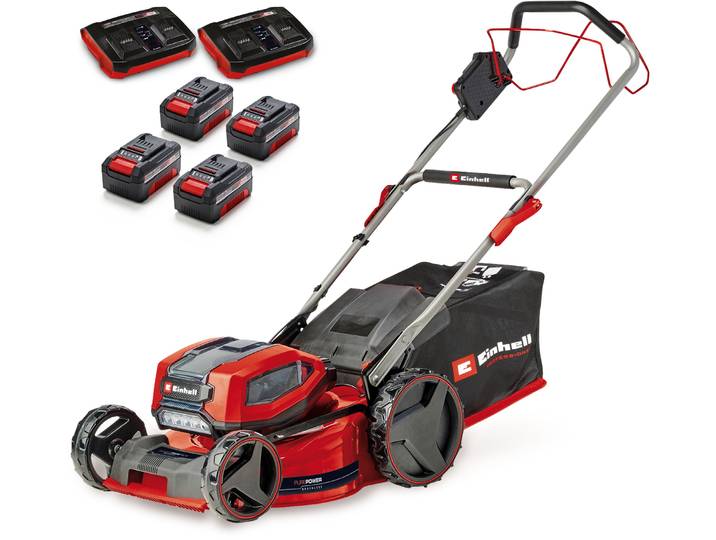 Akkurasenmäher EINHELL GP-CM 36/47 S Li BL (4x4,0Ah) , rot, B:53,4cm H:99,6cm T:158,7cm, Rasenmäher, Akkurasenmäher, 4 x 4 Ah Akku und 2 Twincharger