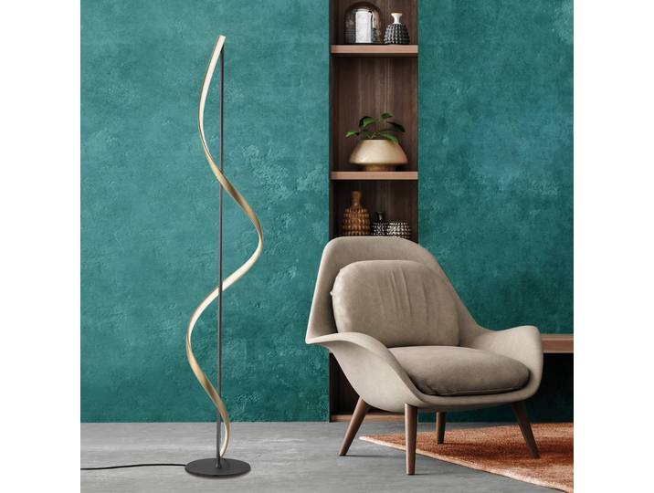 Q-Smart-Home Paul Neuhaus Q-Swing Stehleuchte anthrazit/messing Q-Swing, dimmbar, schwarz, für Wohn- / Esszimmer, Aluminium, Modern