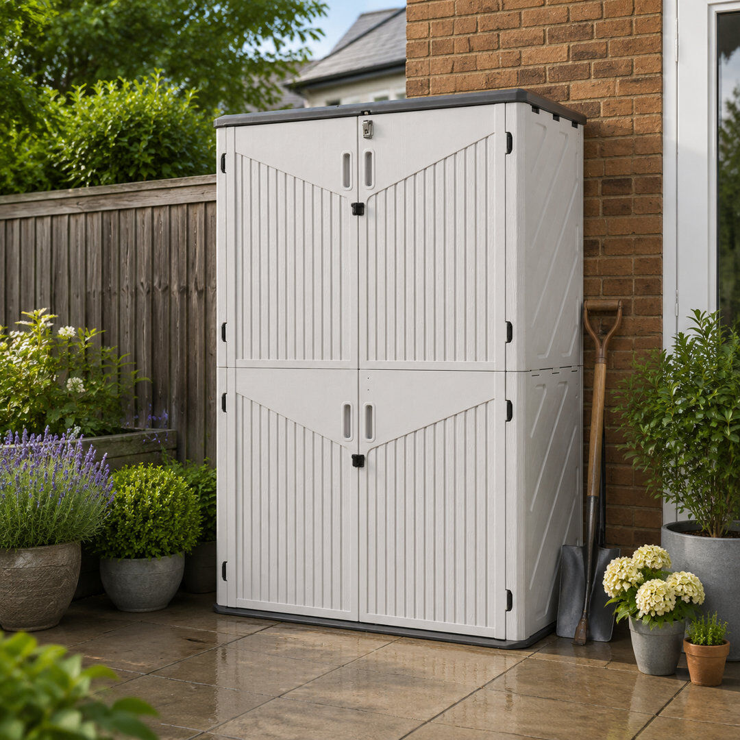 JolyDale Vertical Storage Sheds HDPE Outdoor Storage Cabinet - 1800L White 132cm W X 72cm D X 190cm H