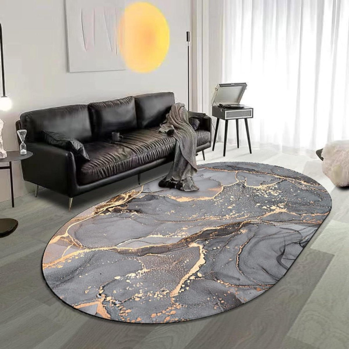 Ovaal Vloerkleed Modern Geometrisch Wit Goud - Polypropyleen