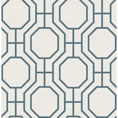 A-Street Prints Manor Blue Geometric Trellis Wallpaper
