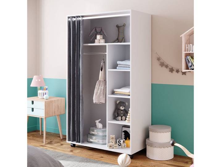 Vicco Kleiderschrank Doros, Weiß, 100 x 168 cm mit Rollen (1-St) mit Kleiderstange