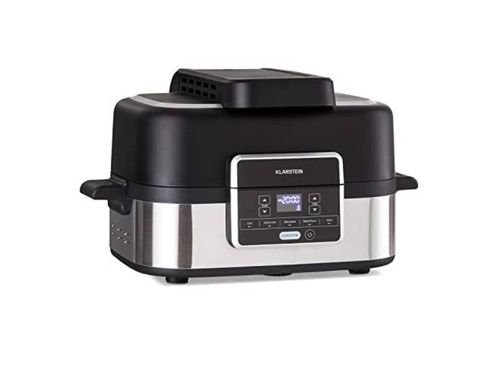 Klarstein 2-in-1 Heißluftfritteuse mit Grill, Airfryer mit Schnellaufheizung 1500W, XL Heissluftfritteuse, Luft Fritteuse zum Frittieren, Heißluftfritteuse + Zubehör, Grillplatte, Frittierkorb, 5L