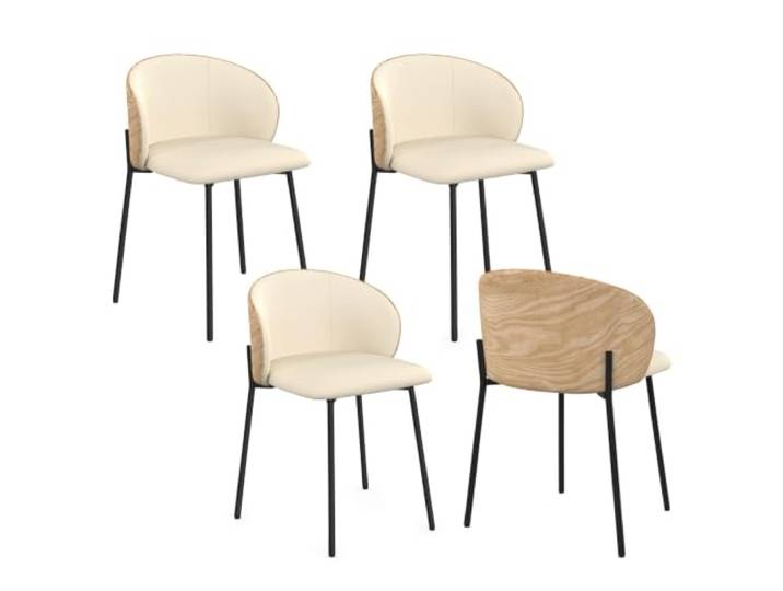 IDMarket - 4er-Set Esszimmerstühle Penny aus beigem Stoff und Rückenlehne mit hellem Holzeffekt