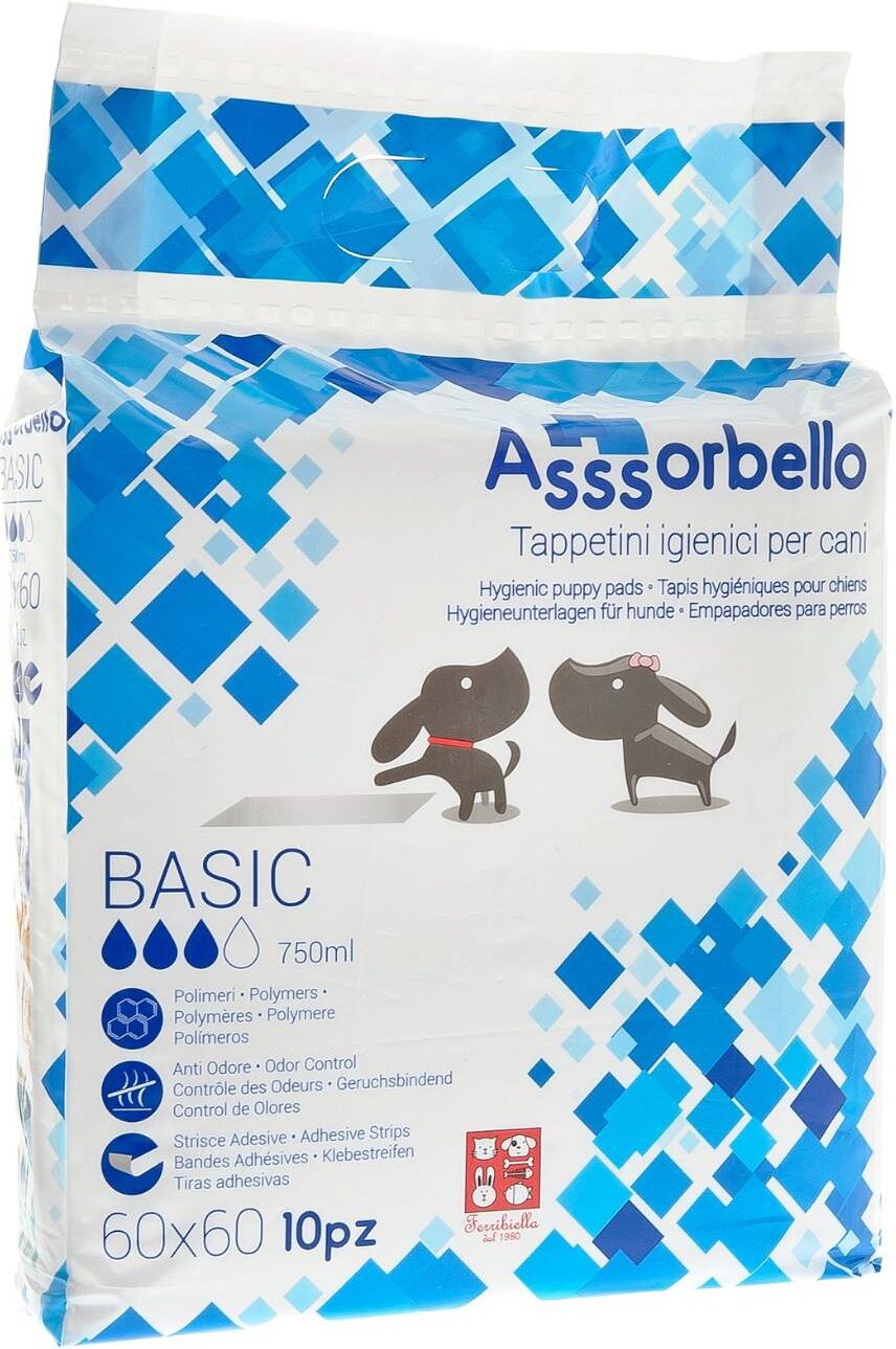 Ferribiella 1 CONF. 60 x 60 cm 10 pz Tappetini Igienici per Animali Assorbello BASIC