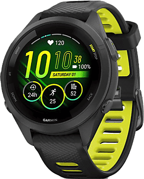 REACONDICIONADO Seminuevo Excelente Reloj deportivo - Garmin Forerunner 265S, Negro/Amarillo, 18mm, Pantalla Táctil AMOLED 1.1", 15 días Autonomía