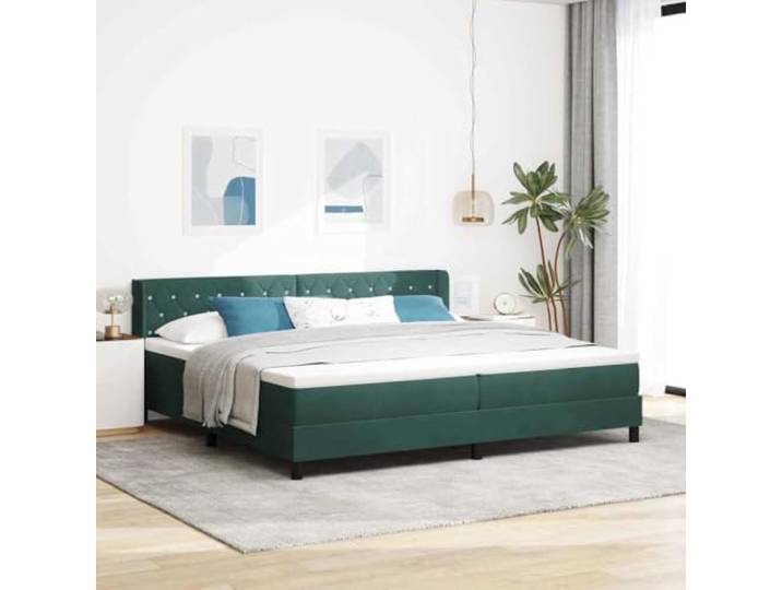 Boxspringbett mit Holzwerkstoff und Kiefernholz Minimalistisches Design 200 Boxspringbett mit Matratze Dunkelgrün 200x200 cm Polyester Bett mit Kopfteil Lattenrost Doppelbett Kaiserbett Modern