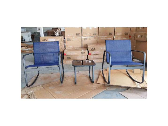 GOPLUS Salon de Jardin 3 Pièces-2 Chaises à Bascule avec Table Basse en Verre-Mouvement de Bascule Fluide Bleu
