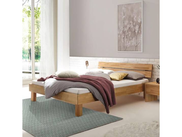 Bett Advira Kernbuche Massivholz 160x200cm klassischer Stil, Mit Kopfteil