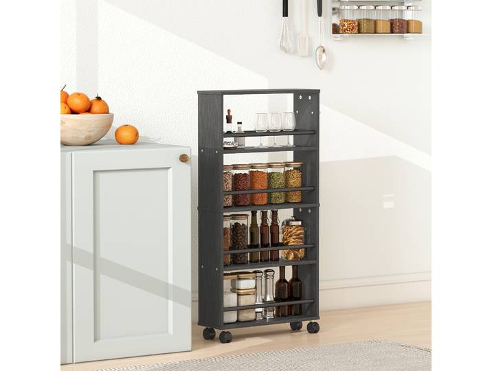 HOMCOM Étagère à Roulettes 4 Compartiments 45x15x91 cm Noir