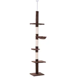 PawHut Kratzbaum mit Sisalsäulen Deckenhoch höhenverstellbar, Braun, 40 x 34 x 230-260 cm