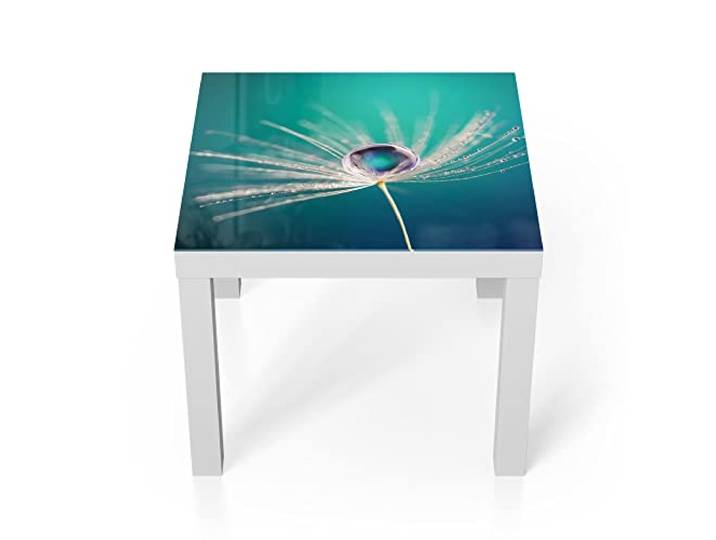 DEQORI Glastisch weiß klein 55x55 cm Motiv Inszenierte Wasserperle ausgefallener Beistelltisch aus Glas Hochglanz Couchtisch fürs Wohnzimmer moderner Couch Tisch mit Design