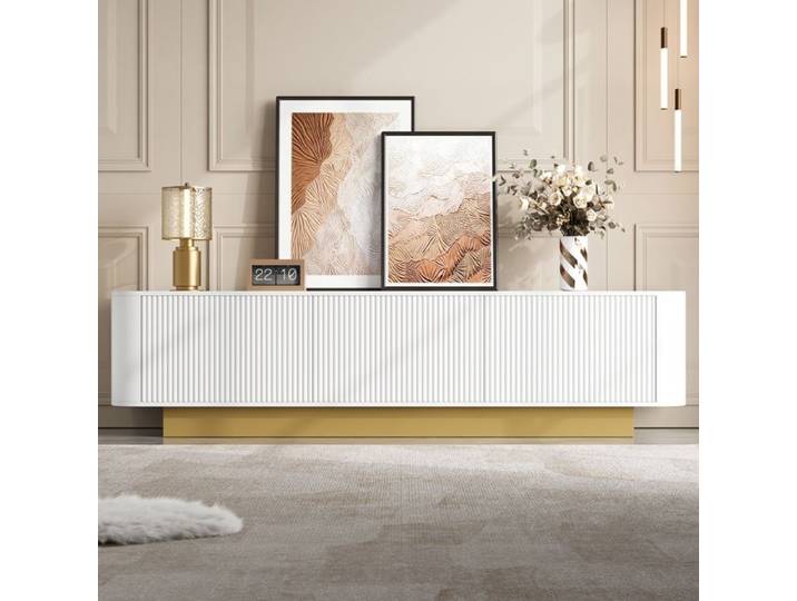 Meuble TV 170x40 5x47 cm blanc design moderne 3 portes rangement cable management