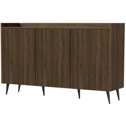 KOMMODE Amfali mit 3 Türen, geriffelte Fronten, Push-to-open, Metallbeine, 150 cm, Walnussfarben