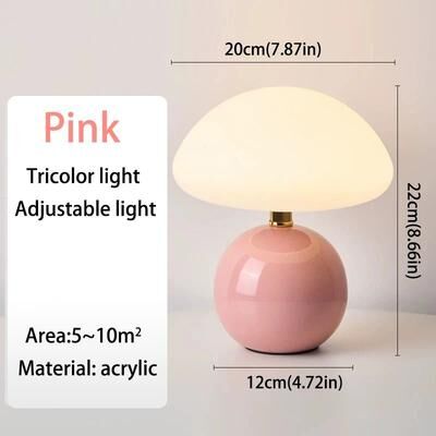 Inspired Living Retro Mushroom Table Lamp USB Bedside LED Night Light For Bedroom & Desk pink