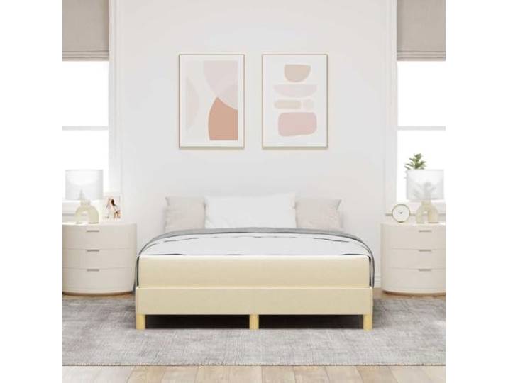 KTHLBRH Boxspringbett mit Matratze, Creme, 140 x 190 cm Stoffbezug, technisches Holz, modernes Design, Schlafzimmer