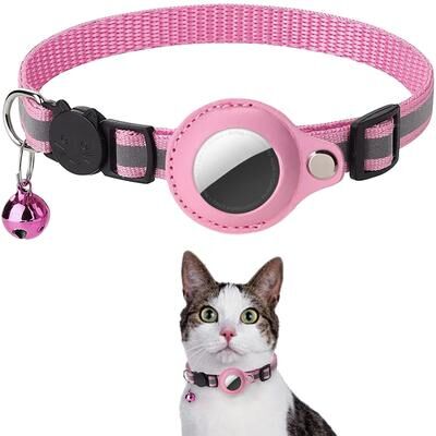Inspired Finds Reflective AirTag Cat Collar With Breakaway Safety Buckle & Waterproof Holder pink