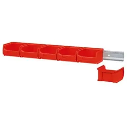 PROREGAL Wandleiste mit 6x Rote Sichtlagerbox 1.0 | HxBxT 6,1x60,5x10cm | Wandhalterung, Kleinteileaufbewahrung, Sortimentsboxhalterung