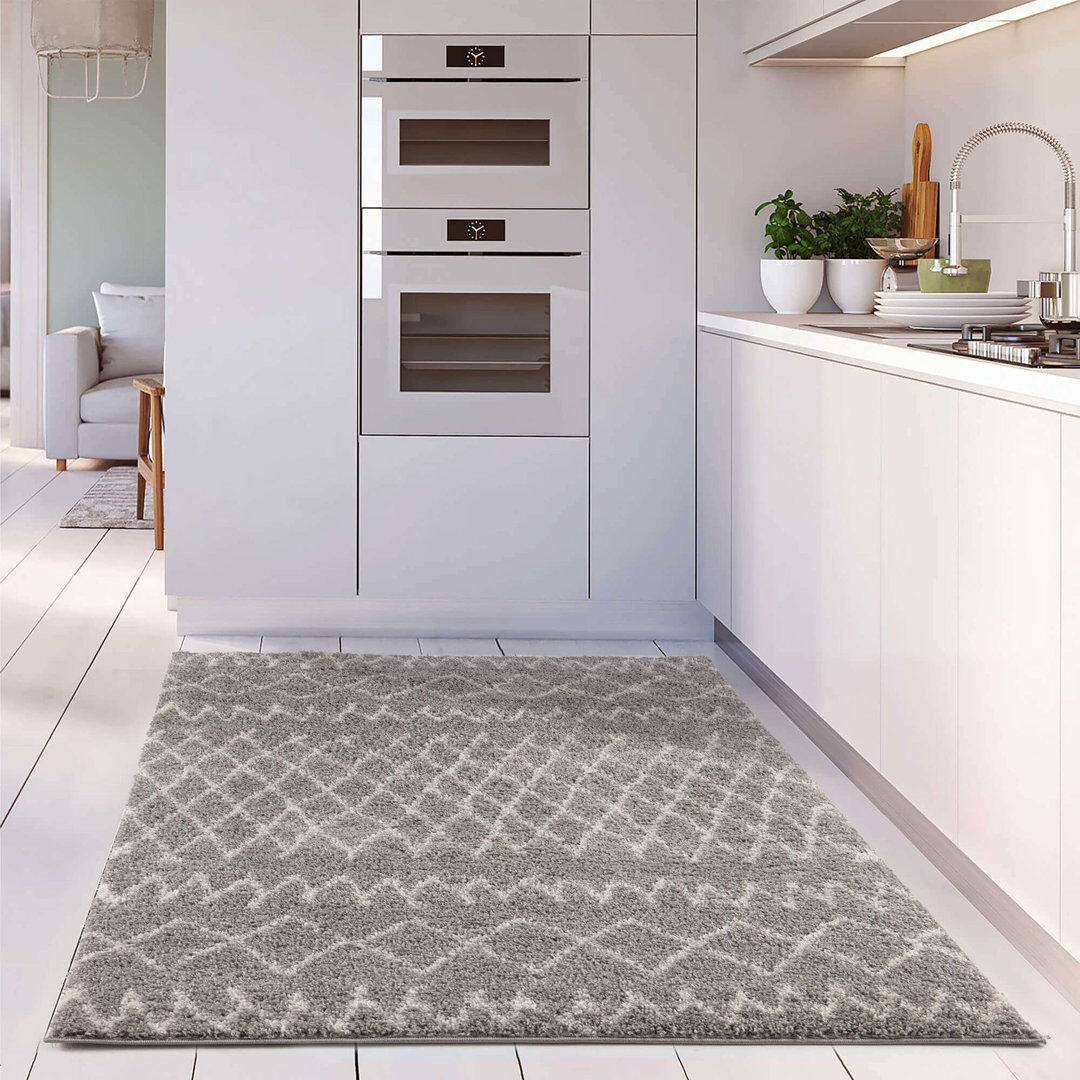 THE RUGS Moroccan Shaggy Collection Rugs Moroccan Design in Grey/Ivory Grey;Ivory Rectangle 180 x 270 cm