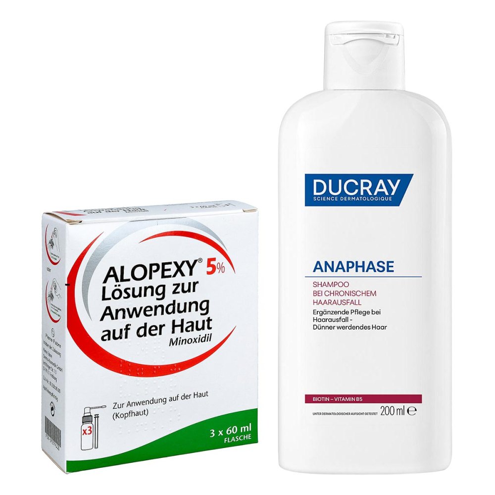 PIERRE FABRE DERMO KOSMETIK GmbH Alopexy 5% Lösung Männer 3x60 ml + Anaphase Shampoo 200 ml 08107507