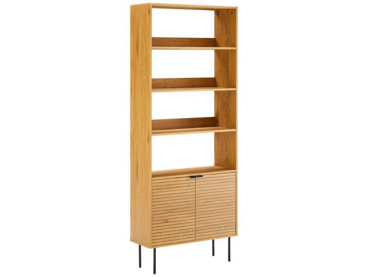 Bibliothèque en bois 4 étagères et 2 portes STINNA