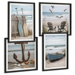 BILDER SET 4er Set - 50x50 cm & 40x60 cm Schwarzer Rahmen - Sommerstrände, Meereslandschaft