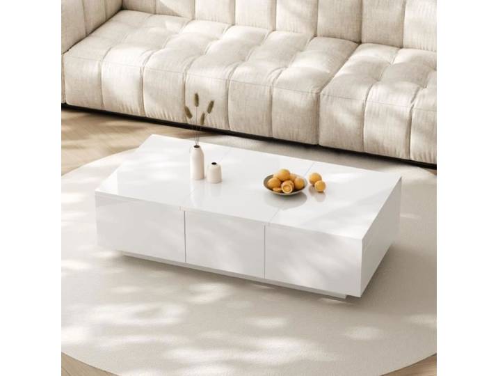 Table basse - Modèle Push-Pull - Blanc brillant - Rangement push-pull - Tiroirs double face