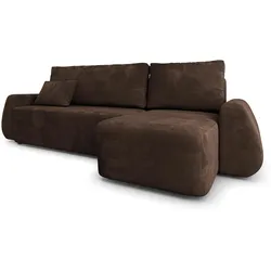 ECKSOFA GALVIS Braun Velours-Stoff mit Schlaffunktion