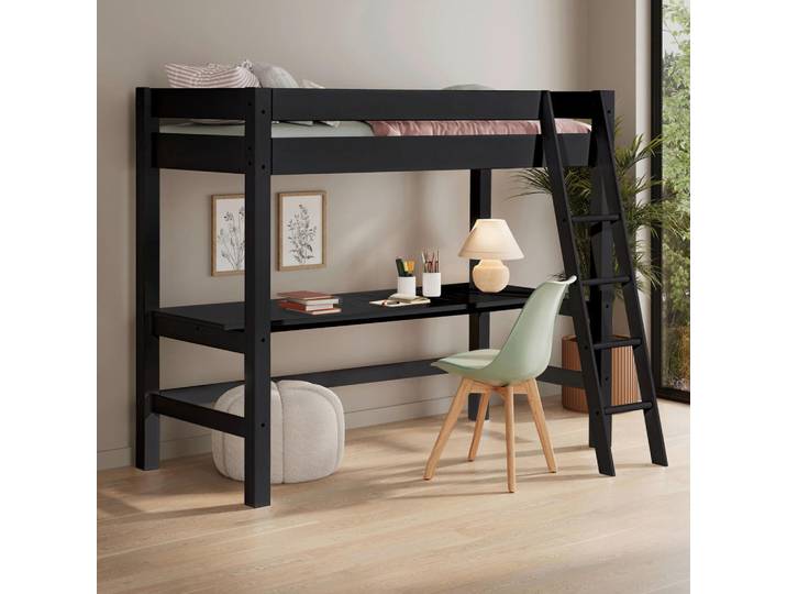 P & B Hochbett, Schwarz, Holz, Kiefer, massiv, links montierbar, rechts montierbar, 216x209x180 cm, FSC Mix, Kinderzimmer & Jugendzimmer, Kindermöbel, Kinderbetten, Hochbetten