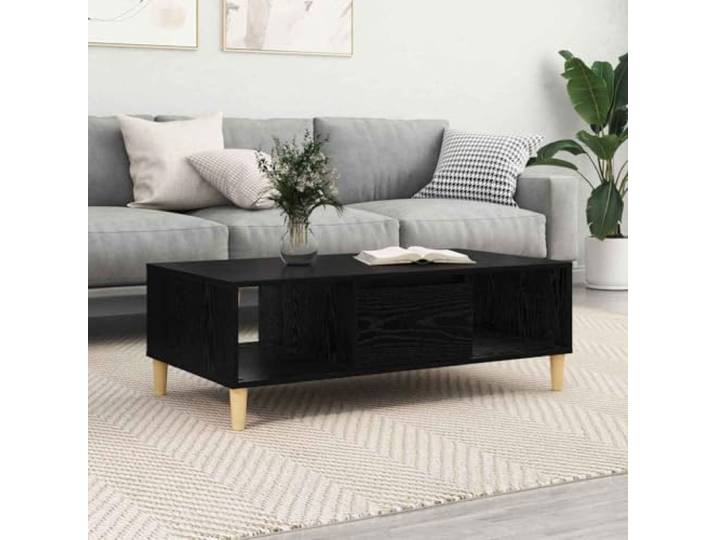 KFPOERTFGD Couchtisch, Moderner Wohnzimmertisch in Schwarz Eichen-Optik Stabiler Holzwerkstoff, 3 integrierte Staufächer, platzsparendes Design