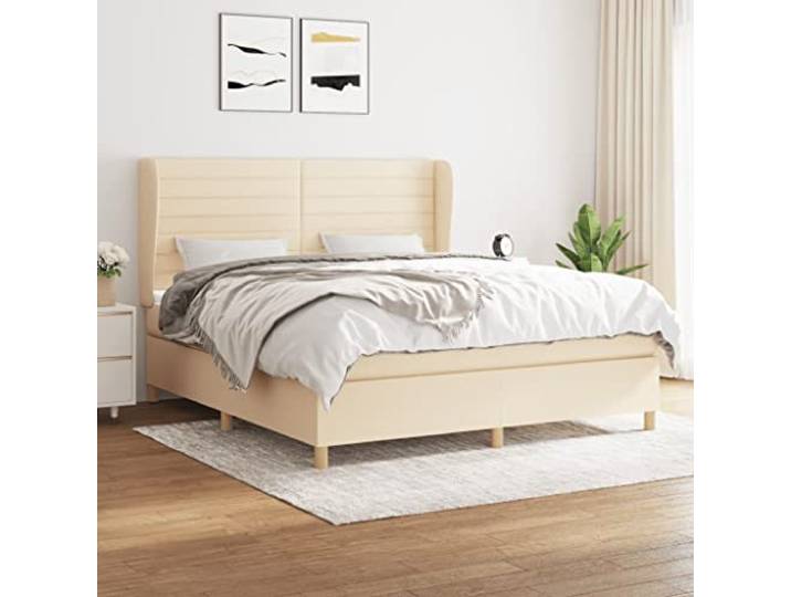 RJPLMFV Lattenrost aus Stoff mit Matratzen, Taschenfedern, 160 x 200 cm, cremefarben
