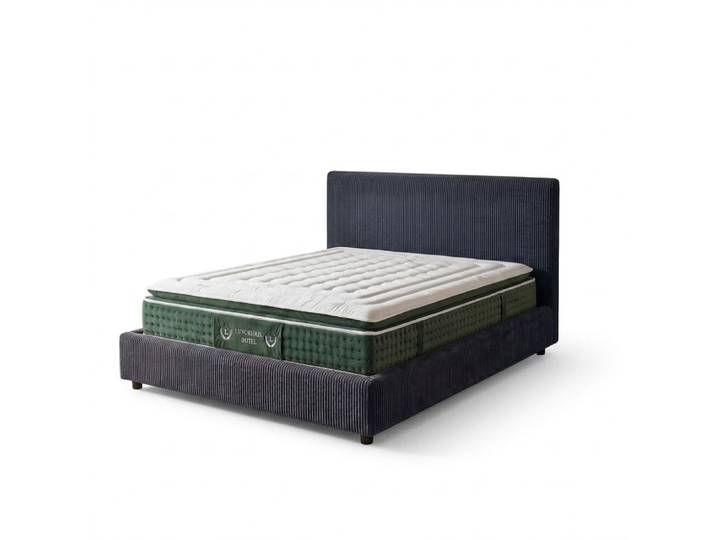 Ensemble lit coffre matelas hôtel velours bleu 140x190 cm