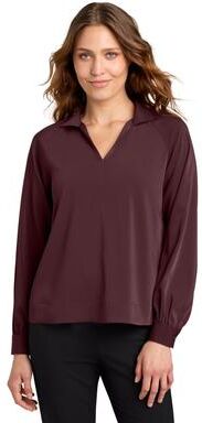 Mercer+Mettle MM2019 Women's Long Sleeve Buttery Soft Popover Blouse in Dark Raisin size Small   97% polyester, 3% spandex