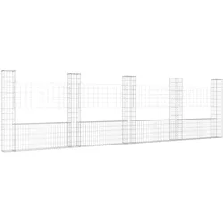 vidaXL Gabionenkorb U-Form mit 5 Säulen Eisen 500x20x150 cm