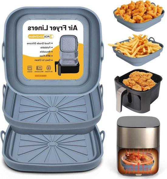 ALYVISUN Siliconen Airfryer Pot - Grijs - 21 cm Vierkant