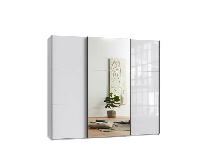 Schwebetürenschrank Kleiderschrank 250 cm Vollausstattung Spiegel Glasfront Weiß / 22033