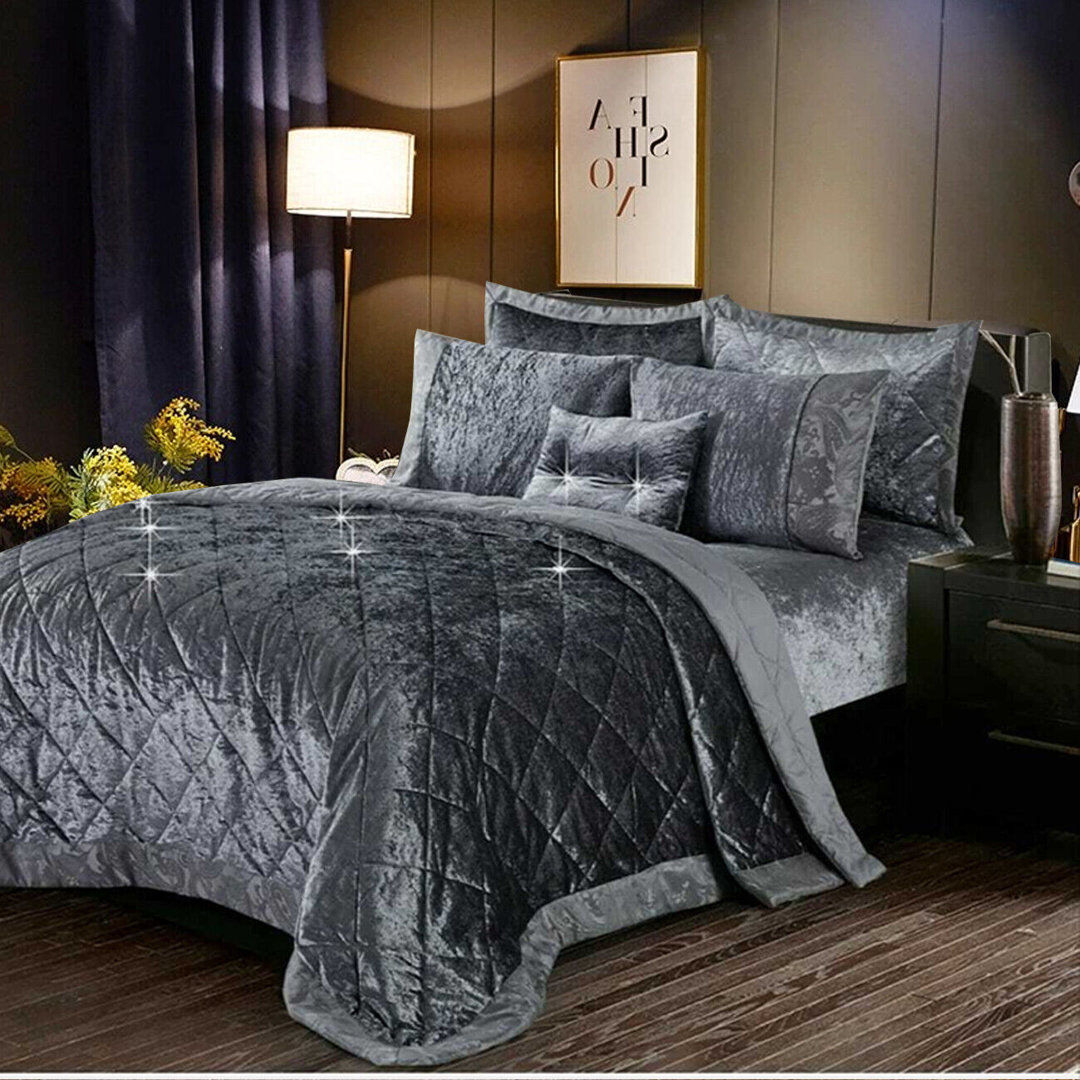 Canora Grey Stodghill Velvet Solid Colour Bedspread Grey Daybed
