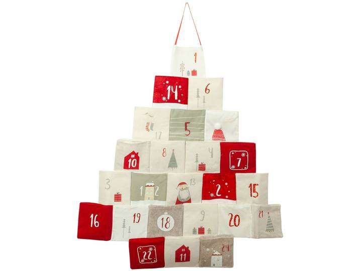 Adventskalender mit 24 Stofftaschen, Weihnachtskalender zum Befüllen, 62 x 3 x 67 cm