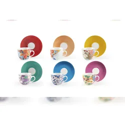 Excelsa Set mit 6 Espressotassen mit Untertassen Kimono Porzellan 7 cl Bunt
