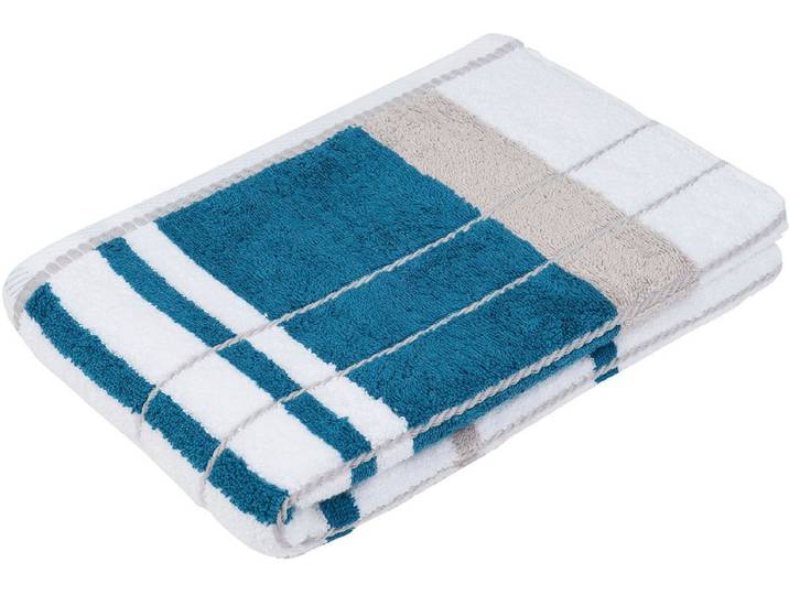 Duschtuch GÖZZE Berlin Streifen , blau (petrol, taupe), B:70cm L:140cm, Frottier, Obermaterial: 100% Baumwolle, Handtücher, Duschtuch