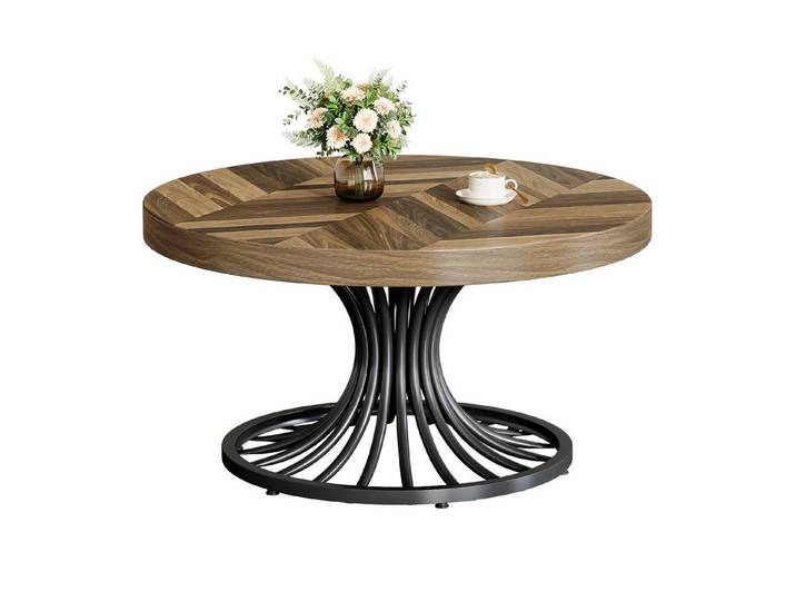 Tribesigns Couchtisch 80 cm großer Runder Couchtisch aus Holz im Farmhouse-Stil