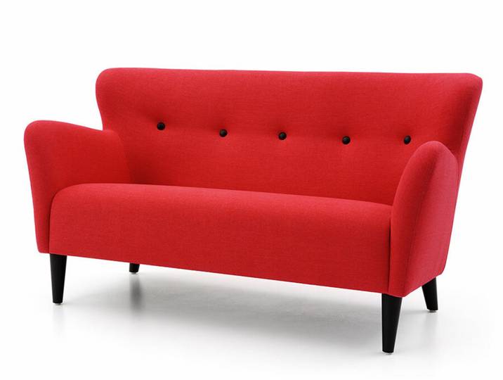 Zweier-Sofa Happy rot Knöpfe Leder schwarz 150x81x82 cm