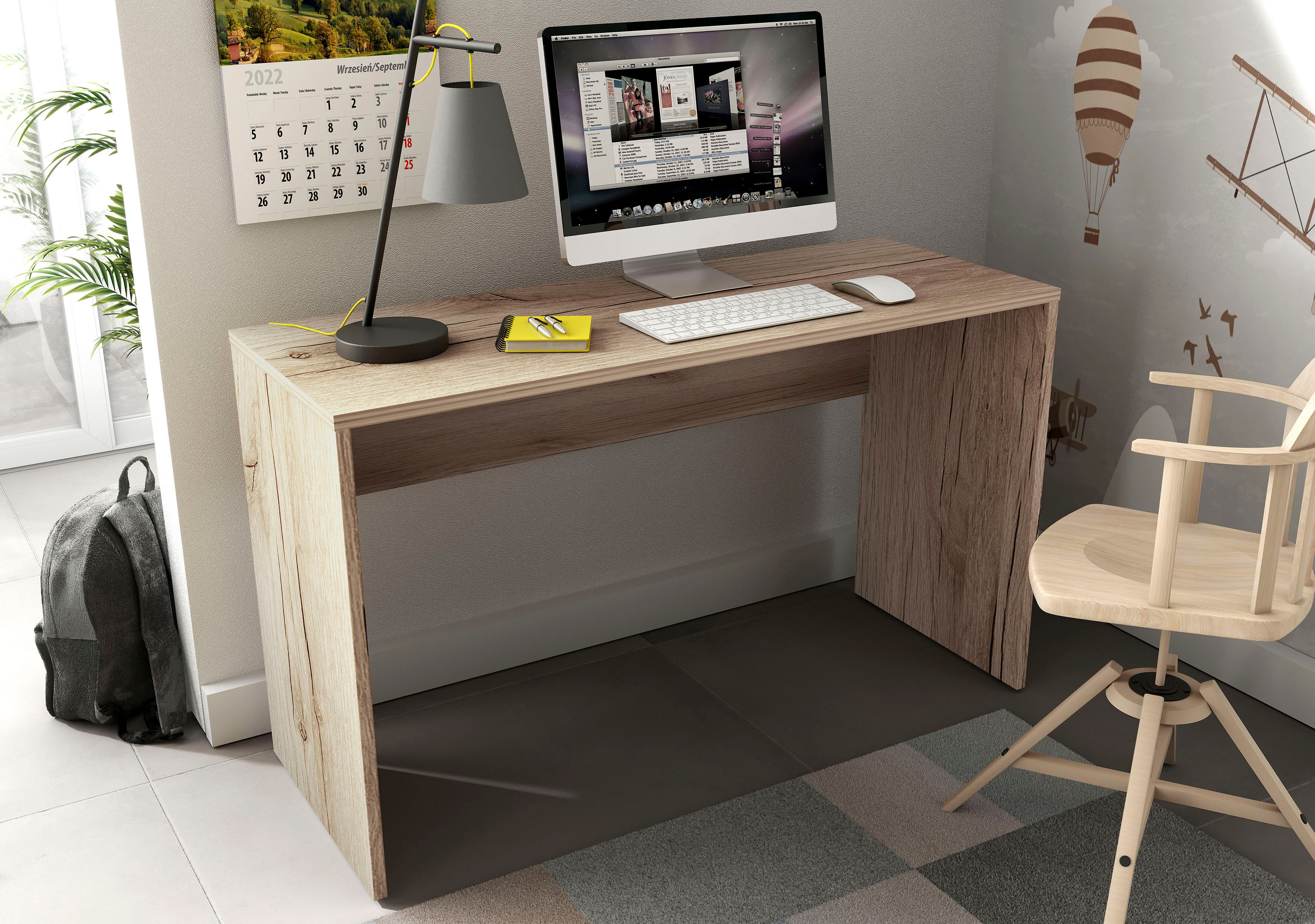 Schreibtisch HOME AFFAIRE "AGAPI", braun (eiche grand natural, eiche grand natural, eiche grand natural), B:130cm H:75cm T:50cm, Tische, Schreibtisch, Breite 130, Computertisch im modernen Design & viel Arbeitsfläche eiche grand natural, eiche grand natur