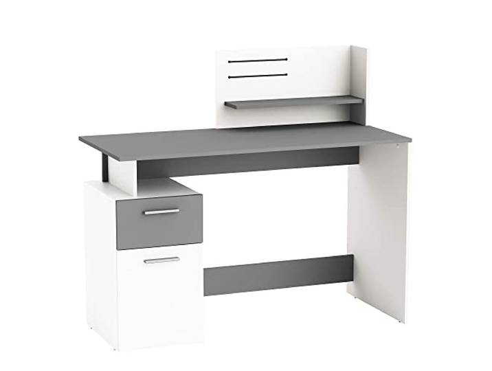 Demeyere Bureau Moderne Style Contemporain Platon – 1 Tiroir / 1 Niche / 1 Porte, Mattweiß/Dunkelgrau