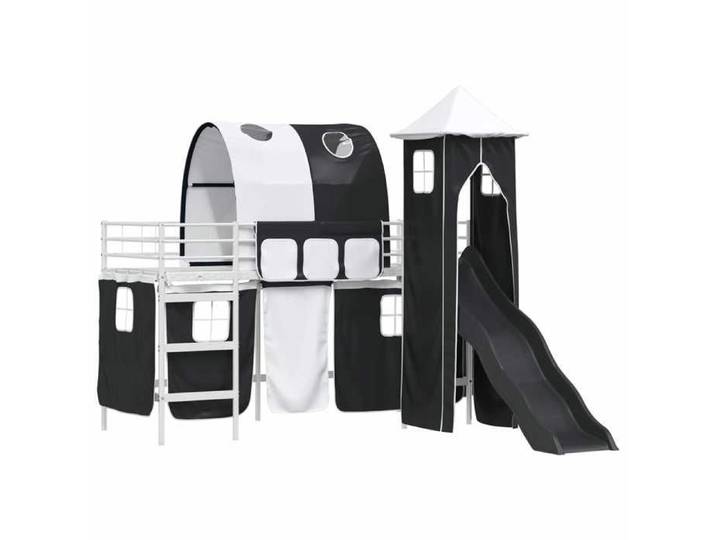 Lit 99.5x190cm - VIDAXL - Lit mezzanine pour enfants - Blanc et Noir Métал L16992