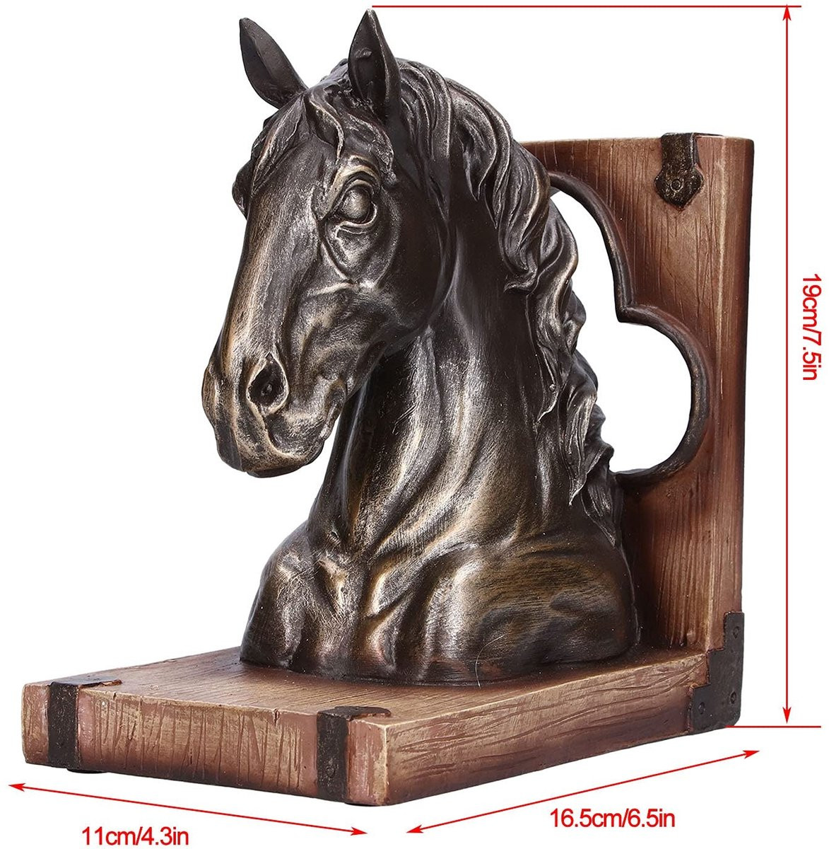 Paardenhoofd sculptuur boekensteun
