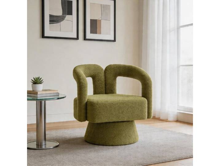 Fauteuil pivotant - Kuschelfass - Vert olive - Rotation 360° - Rembourrage bouclette moelleux