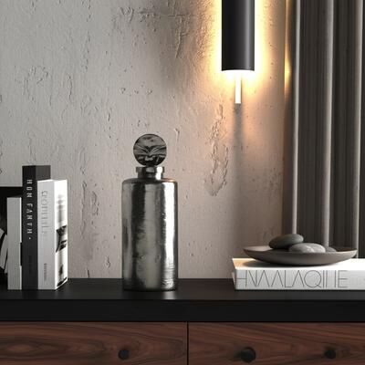 Sagebrook Home Decorative Jar - Gunmetal Glass with Round Metal Top, 16 in.