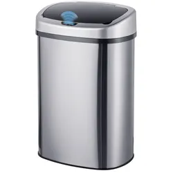 Relaxdays Mülleimer 50l Edelstahl mit Sensor Schwarz,Silber