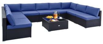 Costway 10 Piece Outdoor Wicker Conversation Set with Seat and Back Cushions-Navy